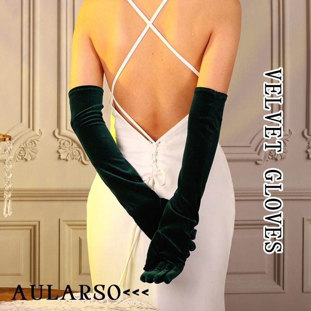 Long Velvet Opera Gloves Women's Elbow Length Elegant Flapper Costume Accessorie - Picture 6 of 6